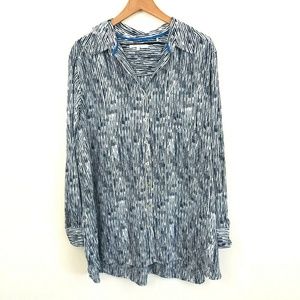 Foxcroft Navy Blue/White Printed Button Up Shirt